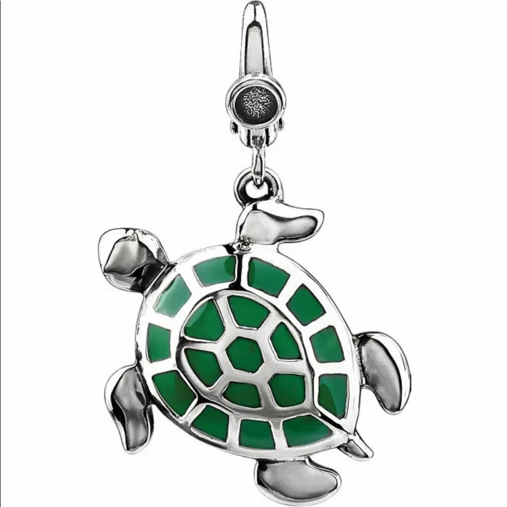 Turtle Charm Sterling Silver Green Enamel
